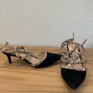 BCBGENERATION Black and nude two-tone suede studded kitten heels